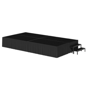 Scena 4x2 m na wynajem – wypożyczalnia podestów scenicznych z obiciem i schodami, dostępna w Warszawie i z dostawą w całej Polsce