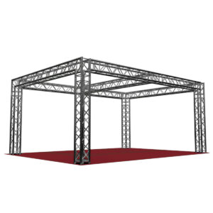 Stoisko targowe 6×4×3 m – czarna aluminiowa konstrukcja targowa na wynajem, zabudowa stoiska targowego Warszawa Framerent