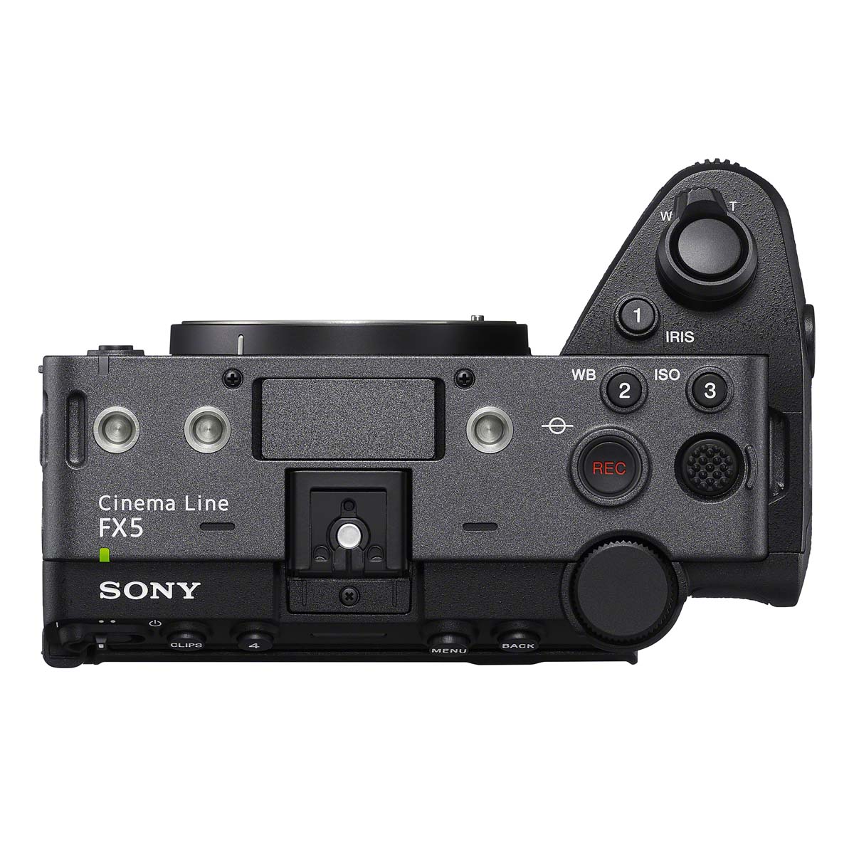 Sony FX5 Cinema Line widziana z góry – przyciski nagrywania i panel sterowania kamery