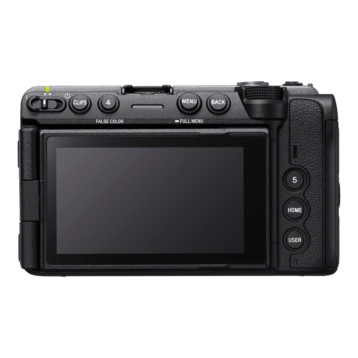 Tył pełnoklatkowej kamery filmowej Sony FX5 z ekranem LCD i panelem sterowania